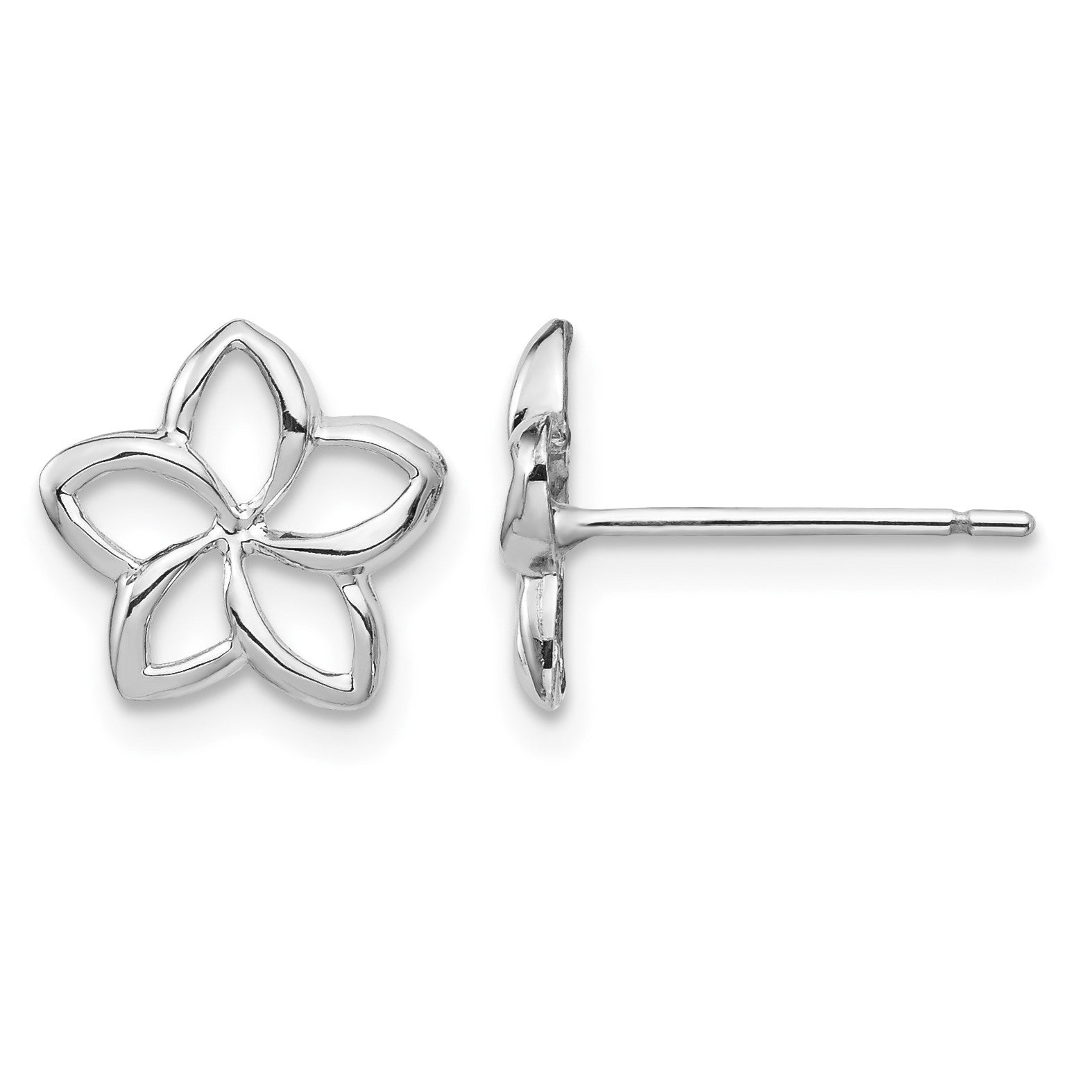 14K White Gold Polished Cut-out Plumeria Post Earrings