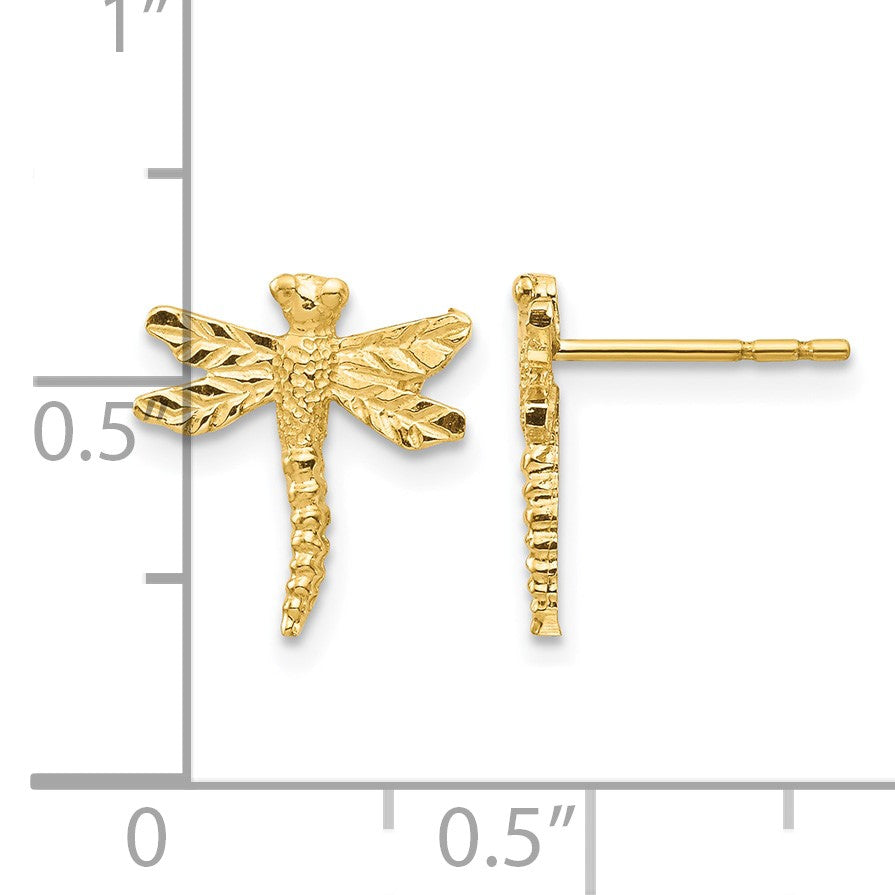 14K Textured Dragonfly Post Earrings