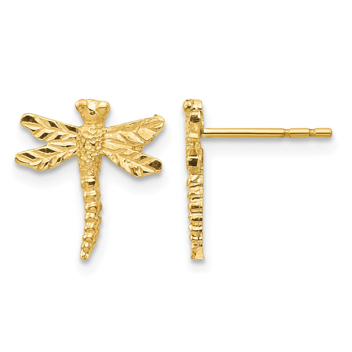 14K Textured Dragonfly Post Earrings
