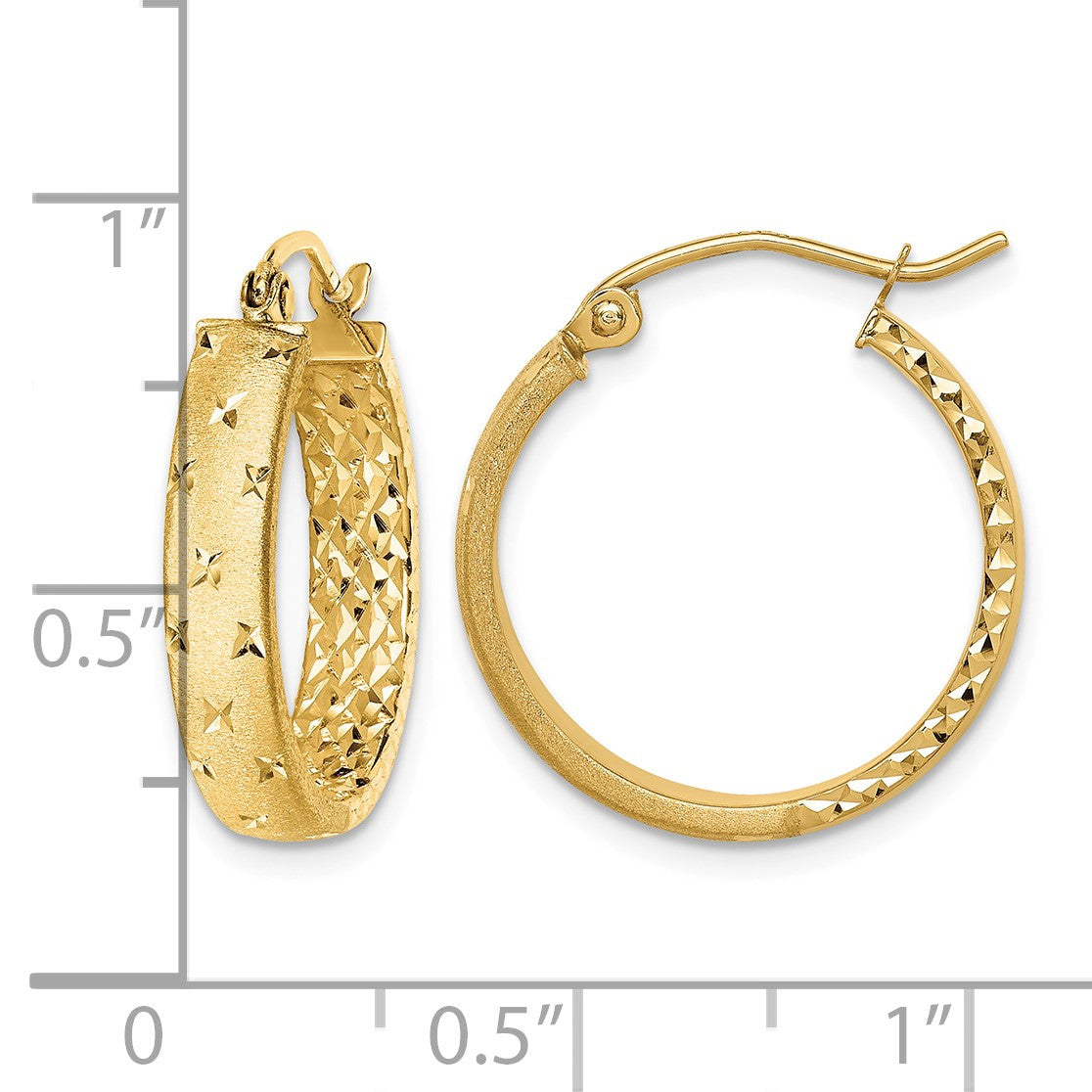 14k Polished Diamond-cut In/Out Hoop Earrings