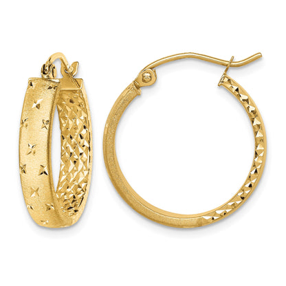14k Polished Diamond-cut In/Out Hoop Earrings