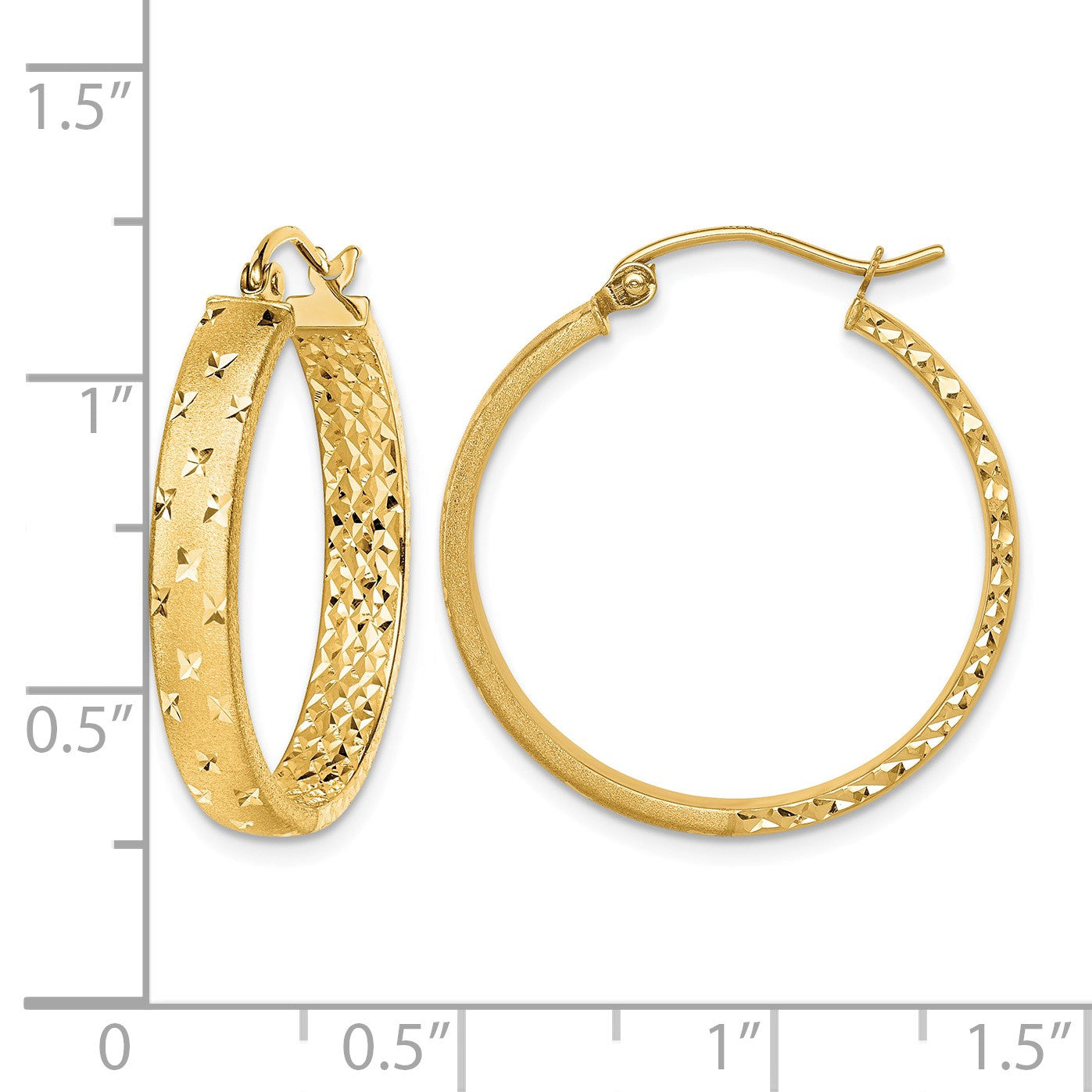 14k Satin and Polished Diamond-cut In/Out Hoop Earrings