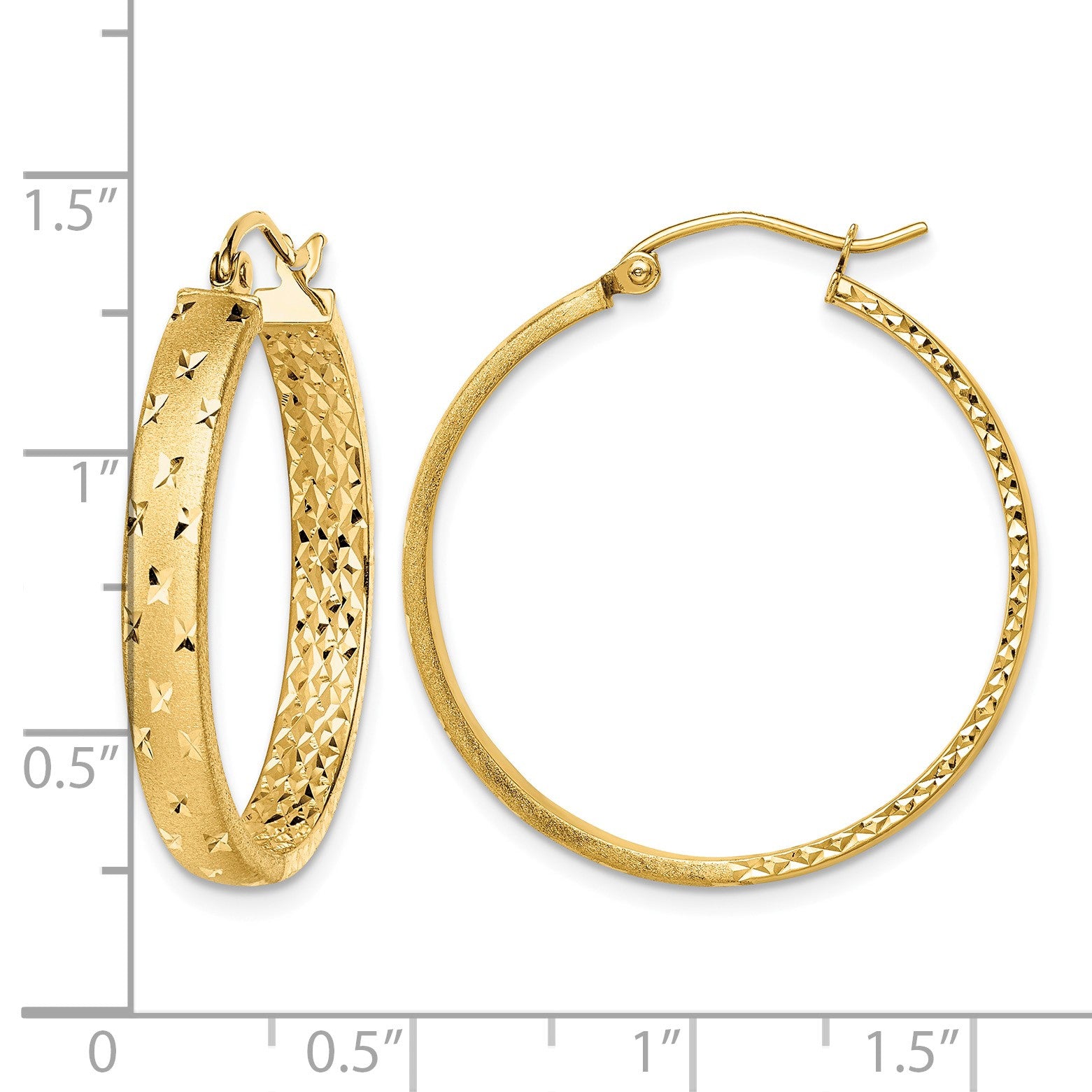 14k Polished Diamond-cut In/Out Hoop Earrings
