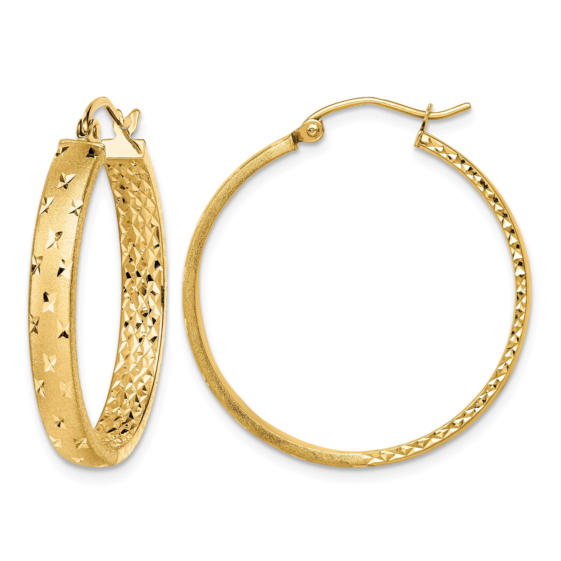 14k Polished Diamond-cut In/Out Hoop Earrings