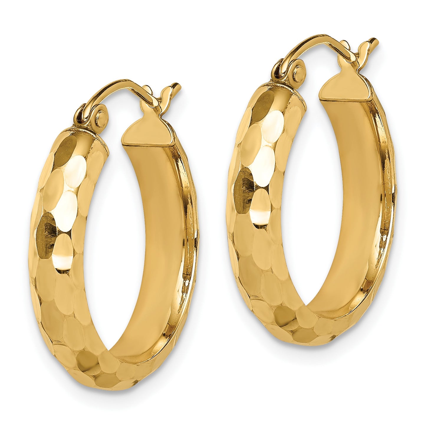 14k 4x21mm Diamond-cut Round Tube Hoop Earrings