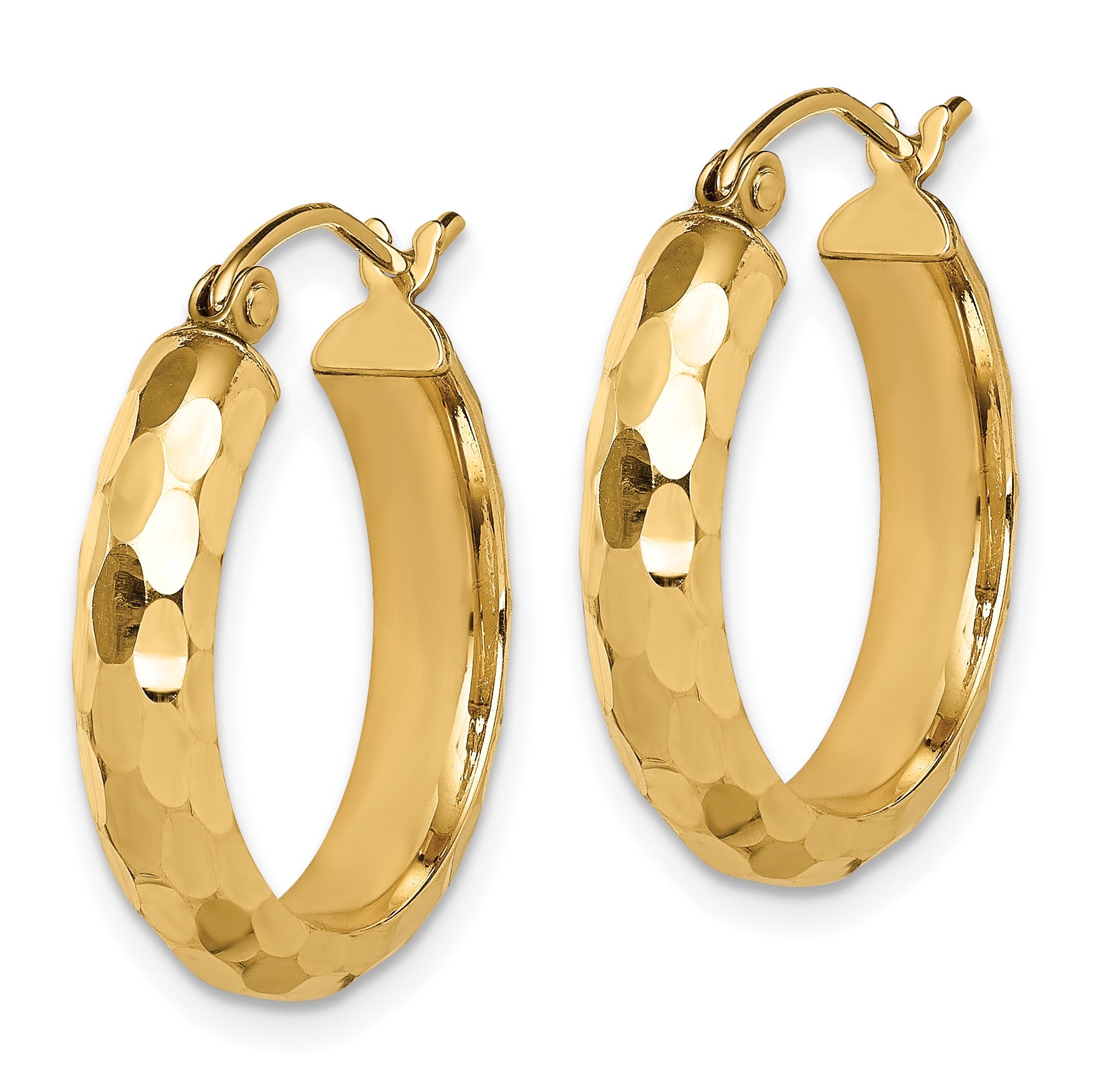 14k 4x21mm Diamond-cut Round Tube Hoop Earrings