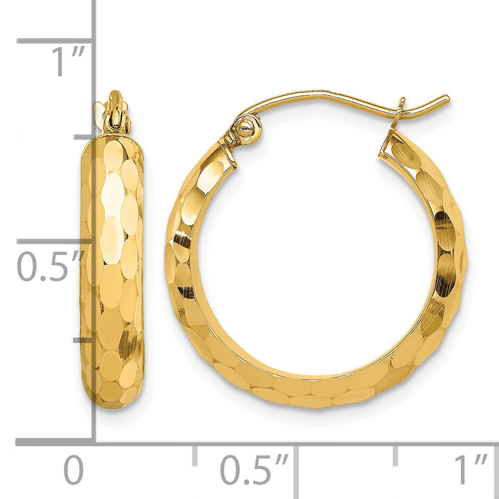 14k 4x21mm Diamond-cut Round Tube Hoop Earrings