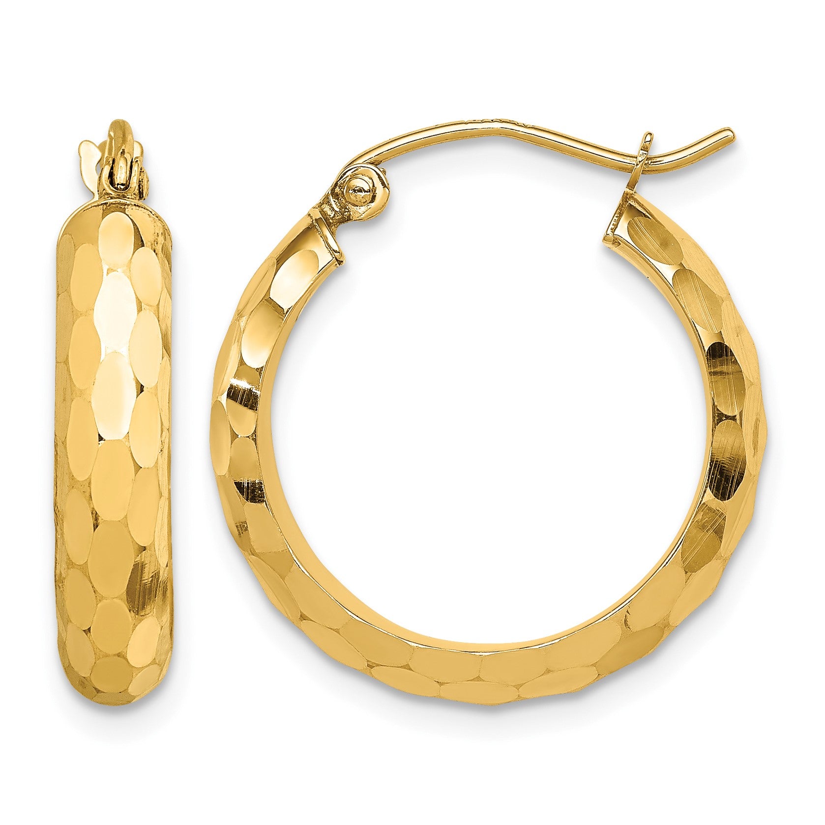 14k 4x21mm Diamond-cut Round Tube Hoop Earrings