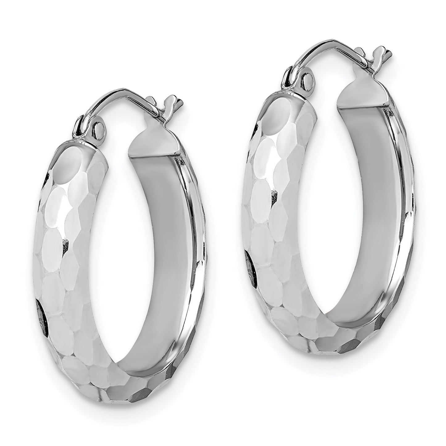 14k White Gold 4x21mm Diamond-cut Round Tube Hoop Earrings