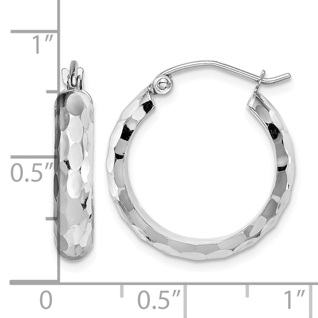 14k White Gold 4x21mm Diamond-cut Round Tube Hoop Earrings
