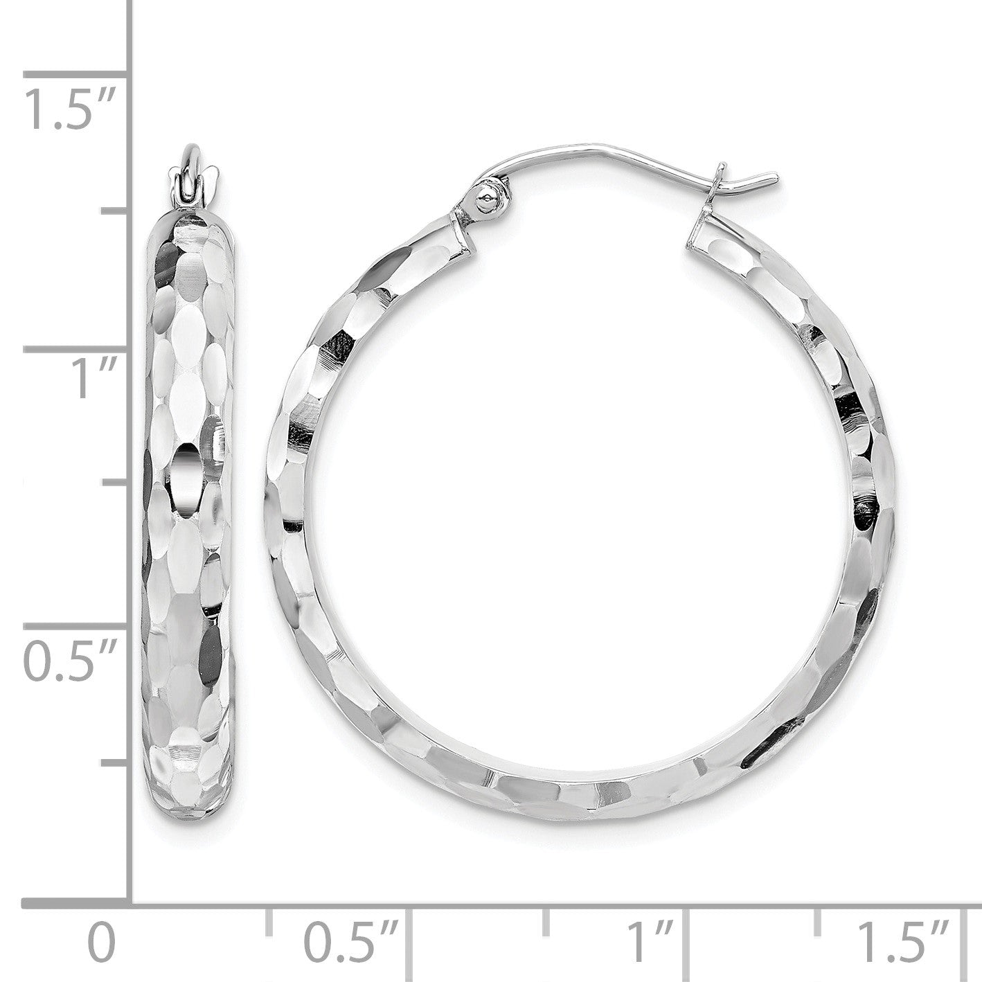 14k White Gold Diamond-cut Hoop Earrings
