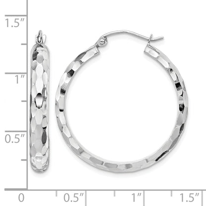 14k White Gold Diamond-cut Hoop Earrings