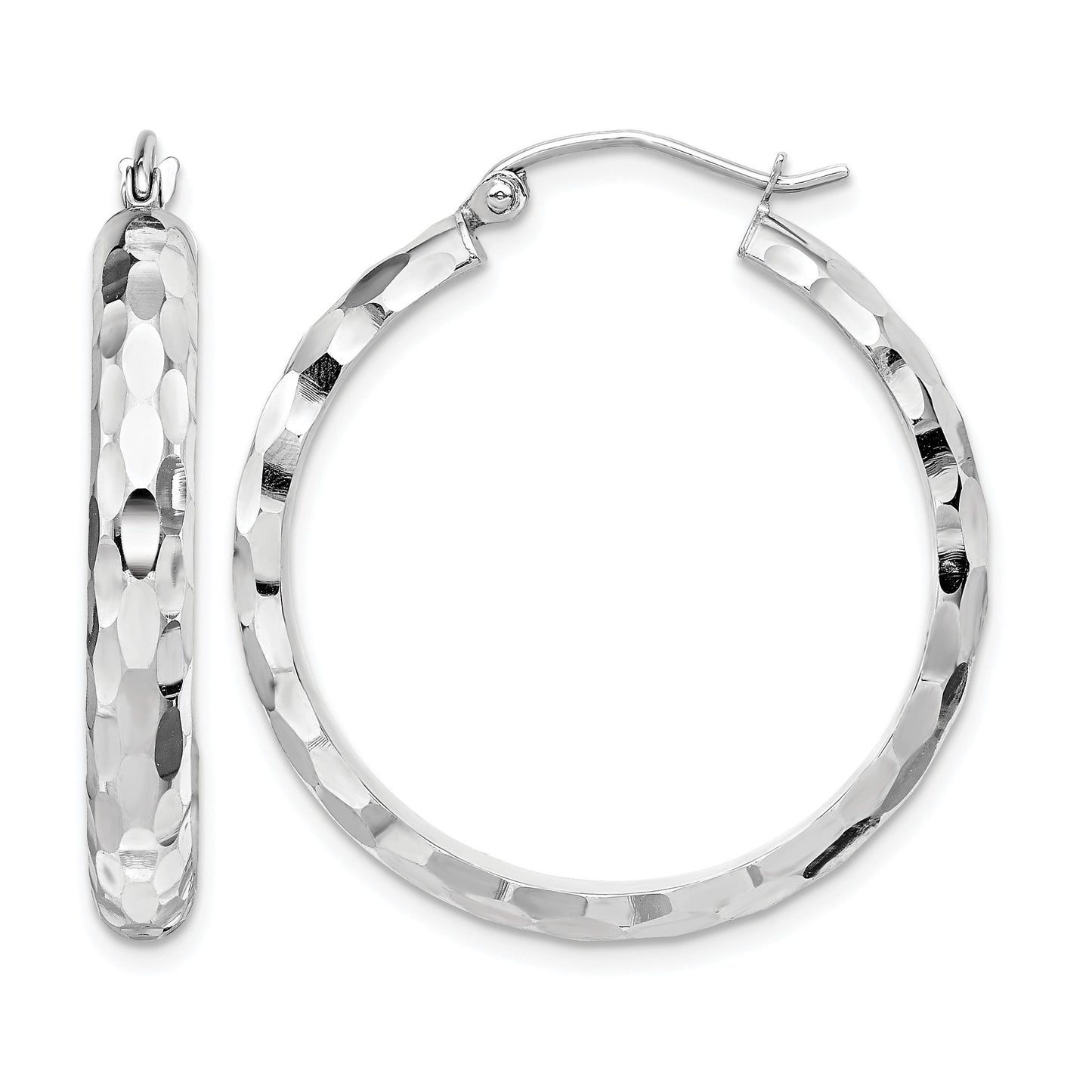 14k White Gold Diamond-cut Hoop Earrings