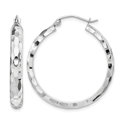 14k White Gold Diamond-cut Hoop Earrings