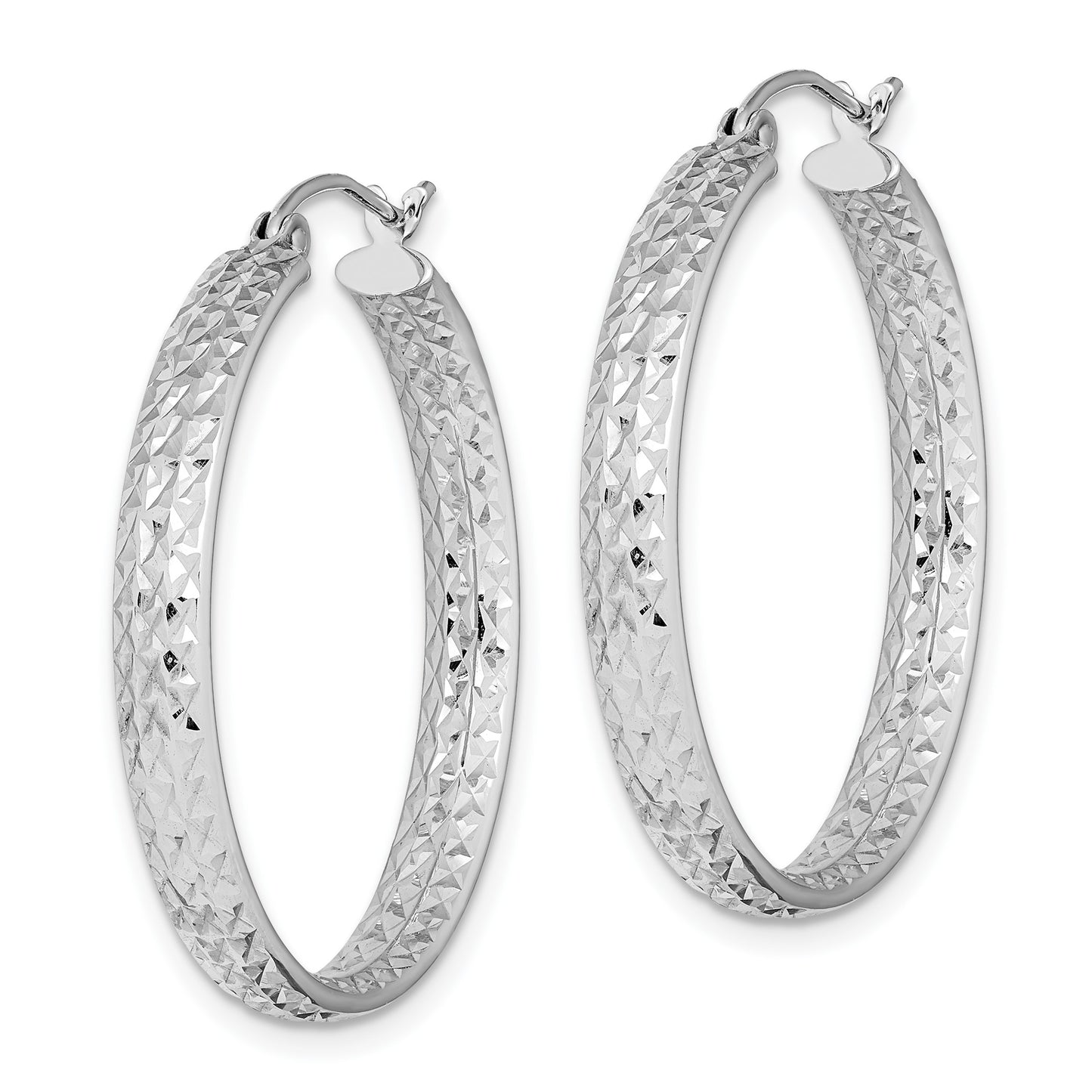 14k White Gold 3.75x30mm Polished Diamond-cut Inside and Out Fancy Tube Hoop Earrings