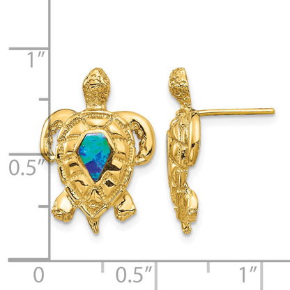 14K Lab Created Opal Turtle Post Earrings