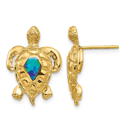 14K Lab Created Opal Turtle Post Earrings