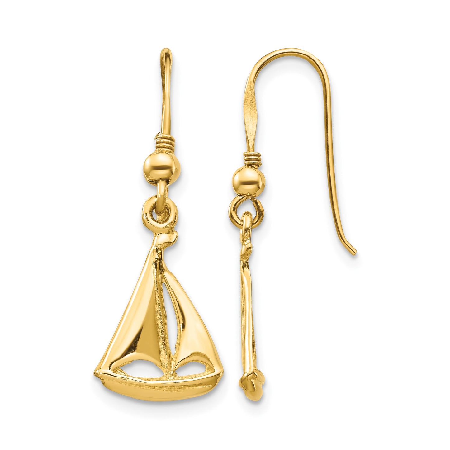 14K Sailboat Dangle French Hook Earrings