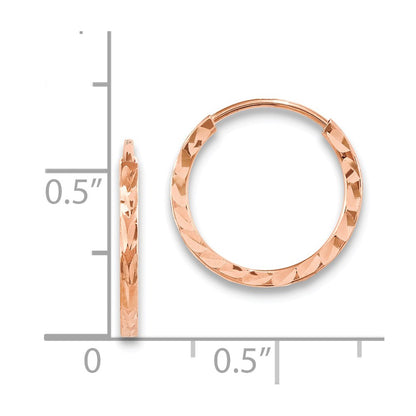 14k Rose Gold Diamond-cut Square Tube Endless Hoop Earrings