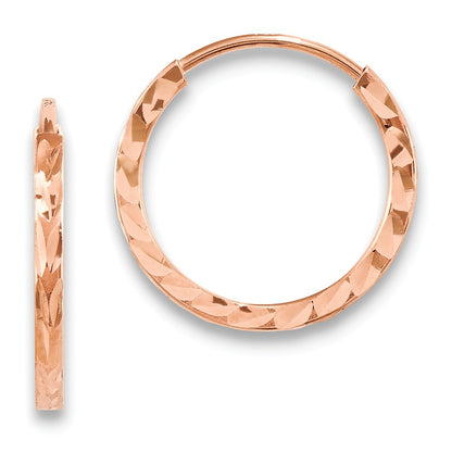 14k Rose Gold Diamond-cut Square Tube Endless Hoop Earrings