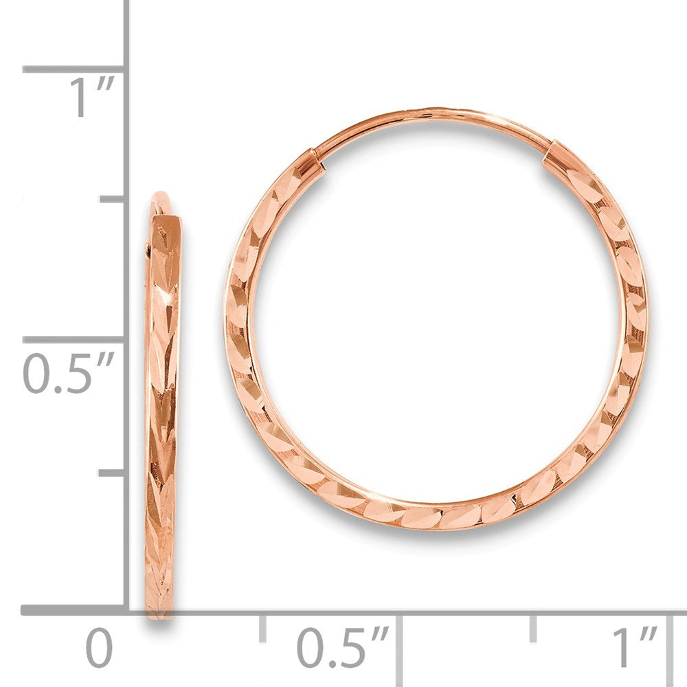 14k Rose Gold Diamond-cut Square Tube Endless Hoop Earrings