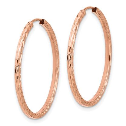 14k Rose Gold 1.6x30mm Diamond-cut Square-Tube Endless Hoop Earrings