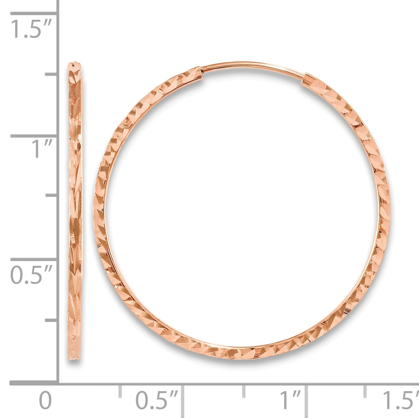 14k Rose Gold 1.6x30mm Diamond-cut Square-Tube Endless Hoop Earrings