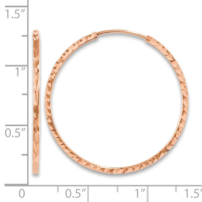 14k Rose Gold 1.6x30mm Diamond-cut Square-Tube Endless Hoop Earrings