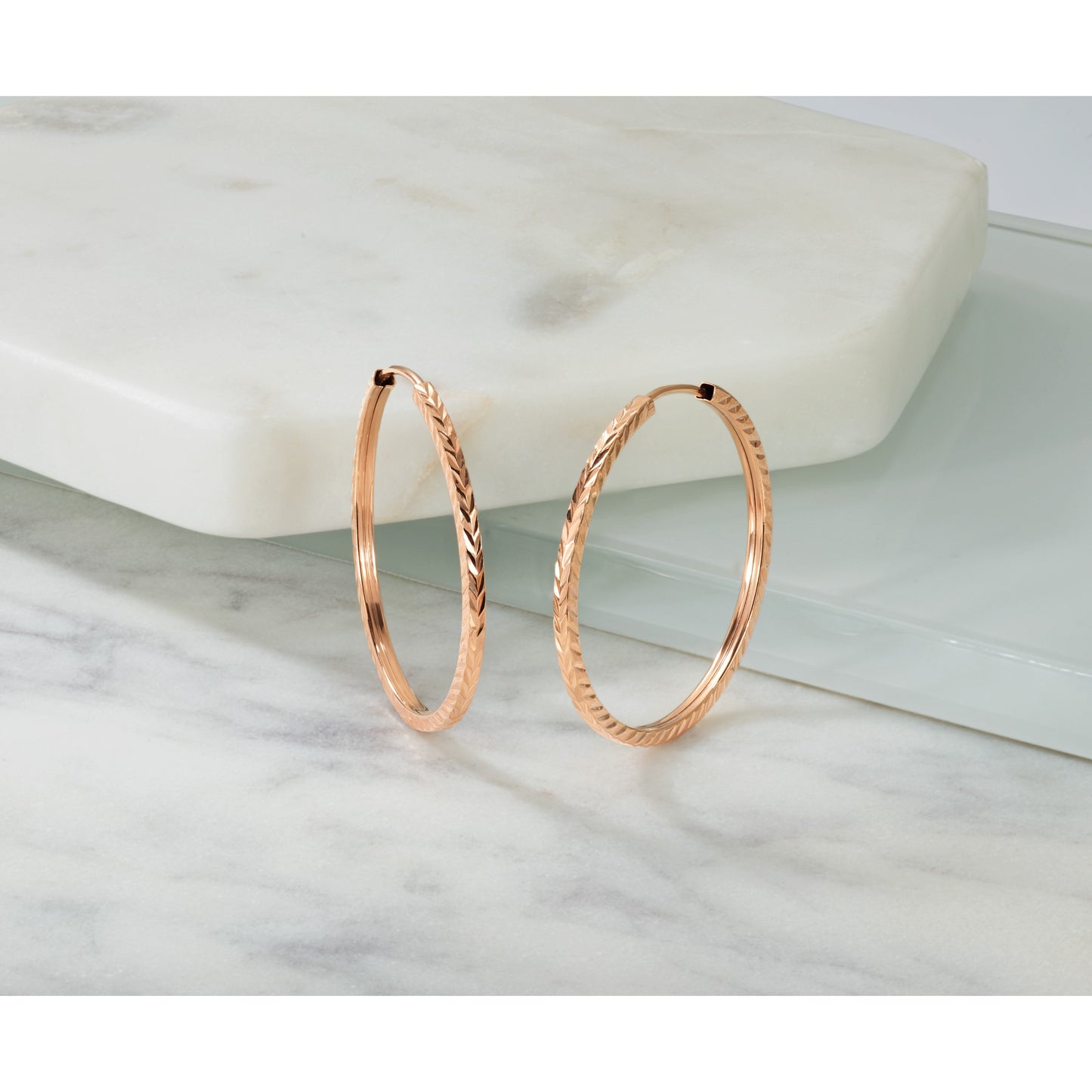 14k Rose Gold 1.6x30mm Diamond-cut Square-Tube Endless Hoop Earrings