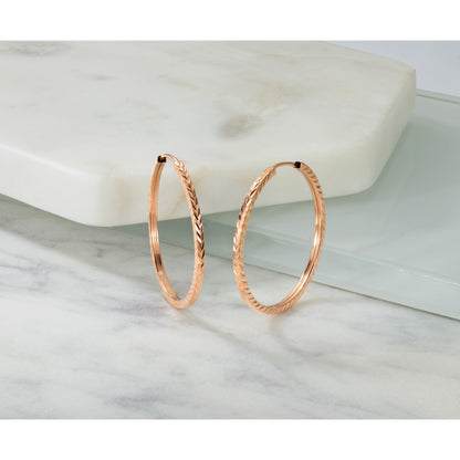 14k Rose Gold 1.6x30mm Diamond-cut Square-Tube Endless Hoop Earrings