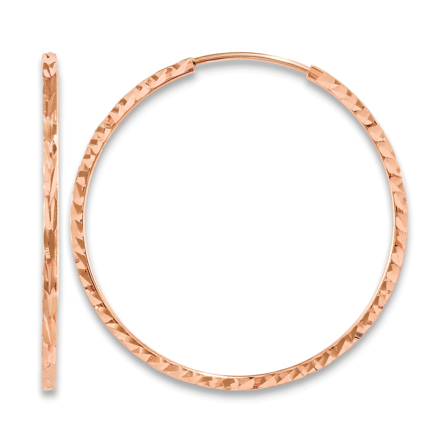 14k Rose Gold 1.6x30mm Diamond-cut Square-Tube Endless Hoop Earrings