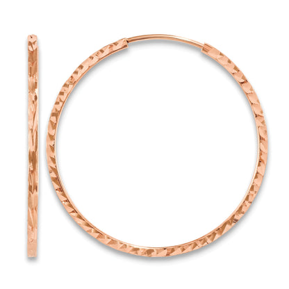 14k Rose Gold 1.6x30mm Diamond-cut Square-Tube Endless Hoop Earrings