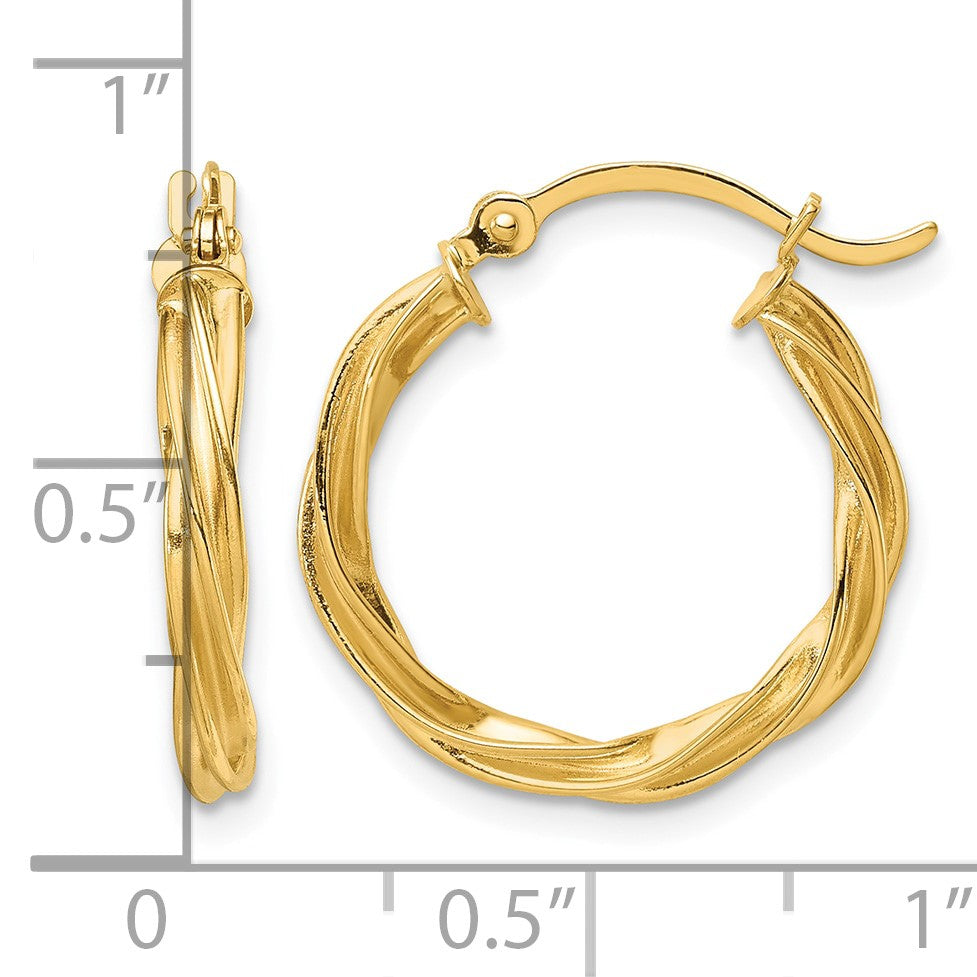 14K Polished Twisted 2.5mm Hoop Earrings