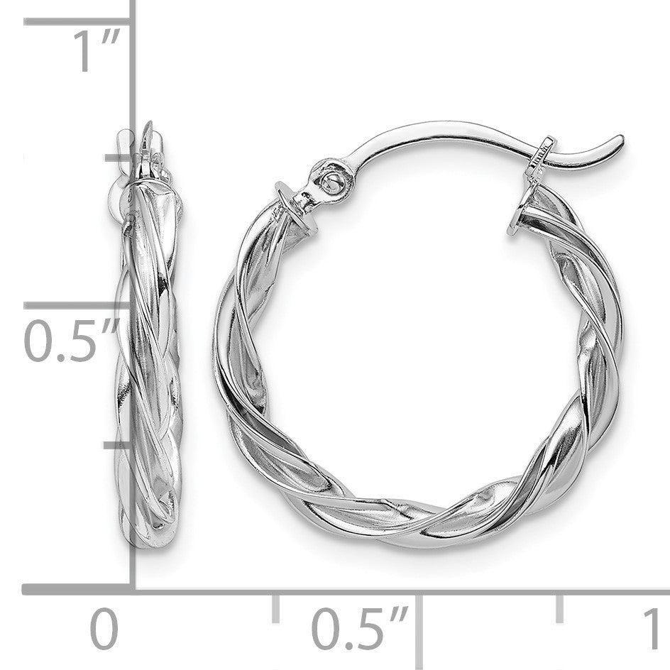 14K Polished White Gold Twisted Hoop Earrings