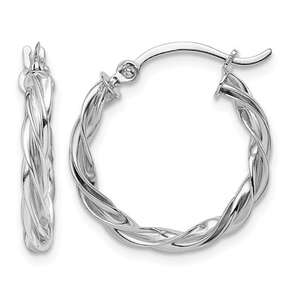 14K Polished White Gold Twisted Hoop Earrings