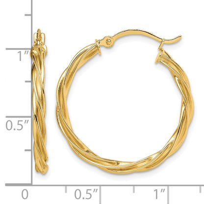 14K Polished Twisted 2.5mm Hoop Earrings