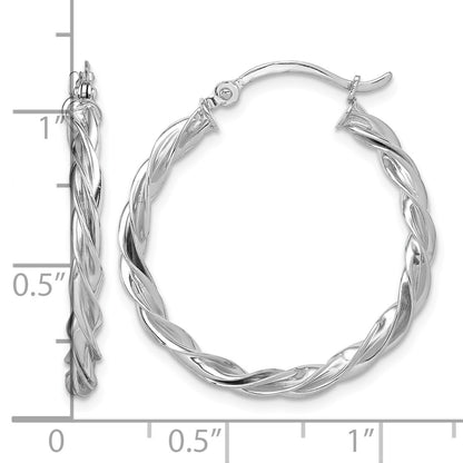 14K White Gold Polished Twisted Hoop Earrings