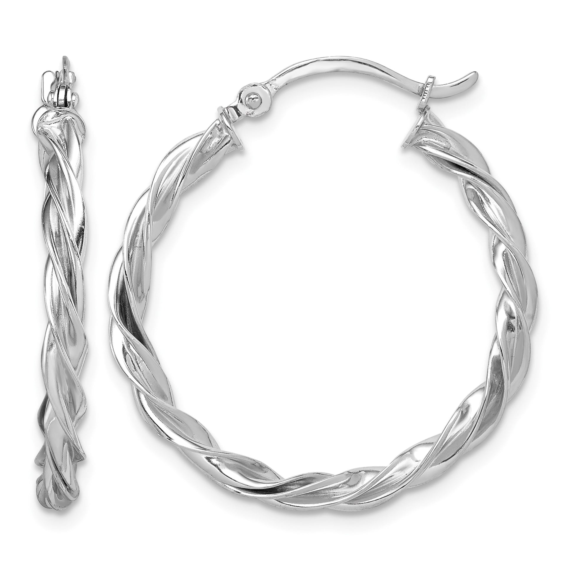 14K White Gold Polished Twisted Hoop Earrings