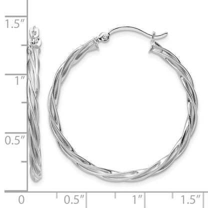 14K Polished White Gold 2.5mm Twisted Hoop Earrings