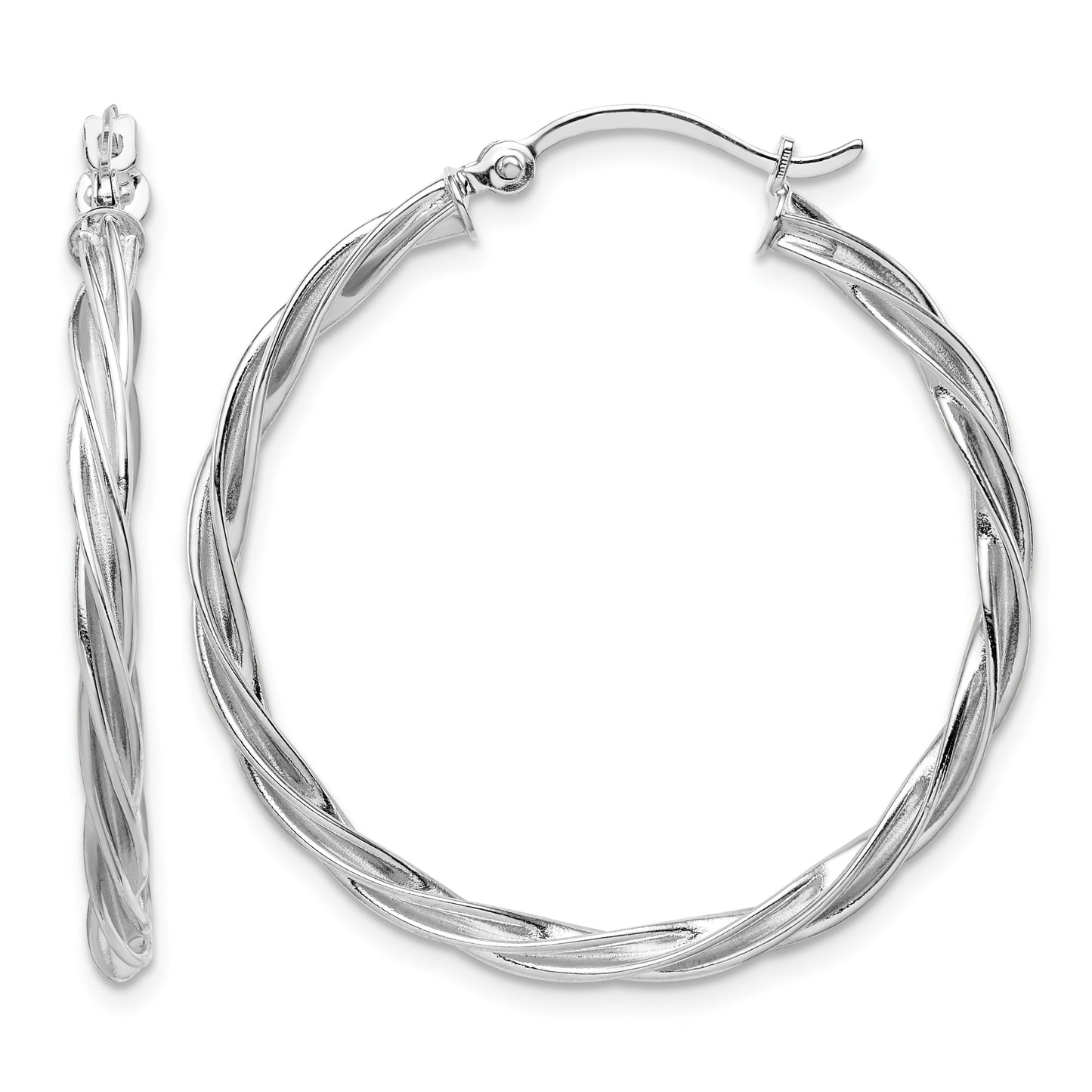 14K Polished White Gold 2.5mm Twisted Hoop Earrings