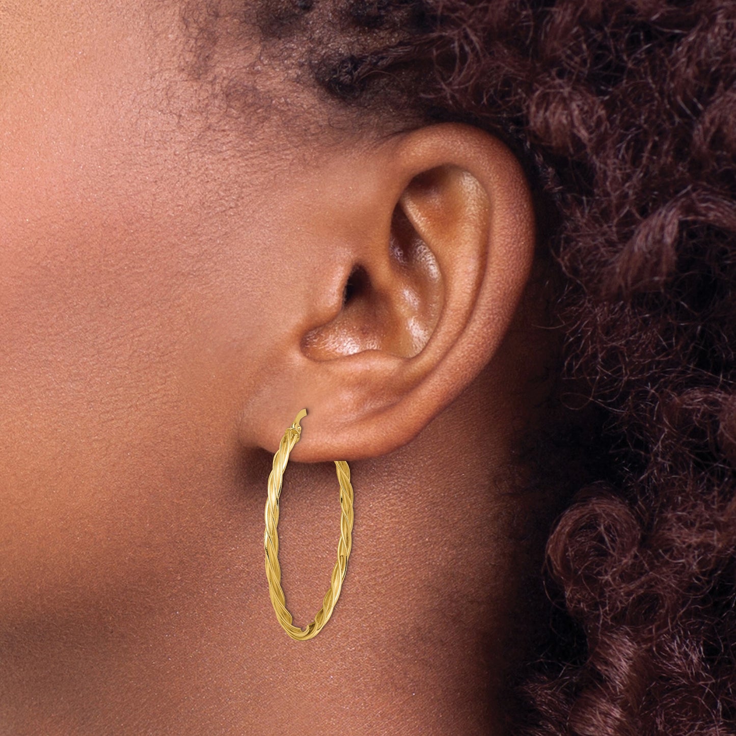 14K Polished Twisted 2.5mm Hoop Earrings