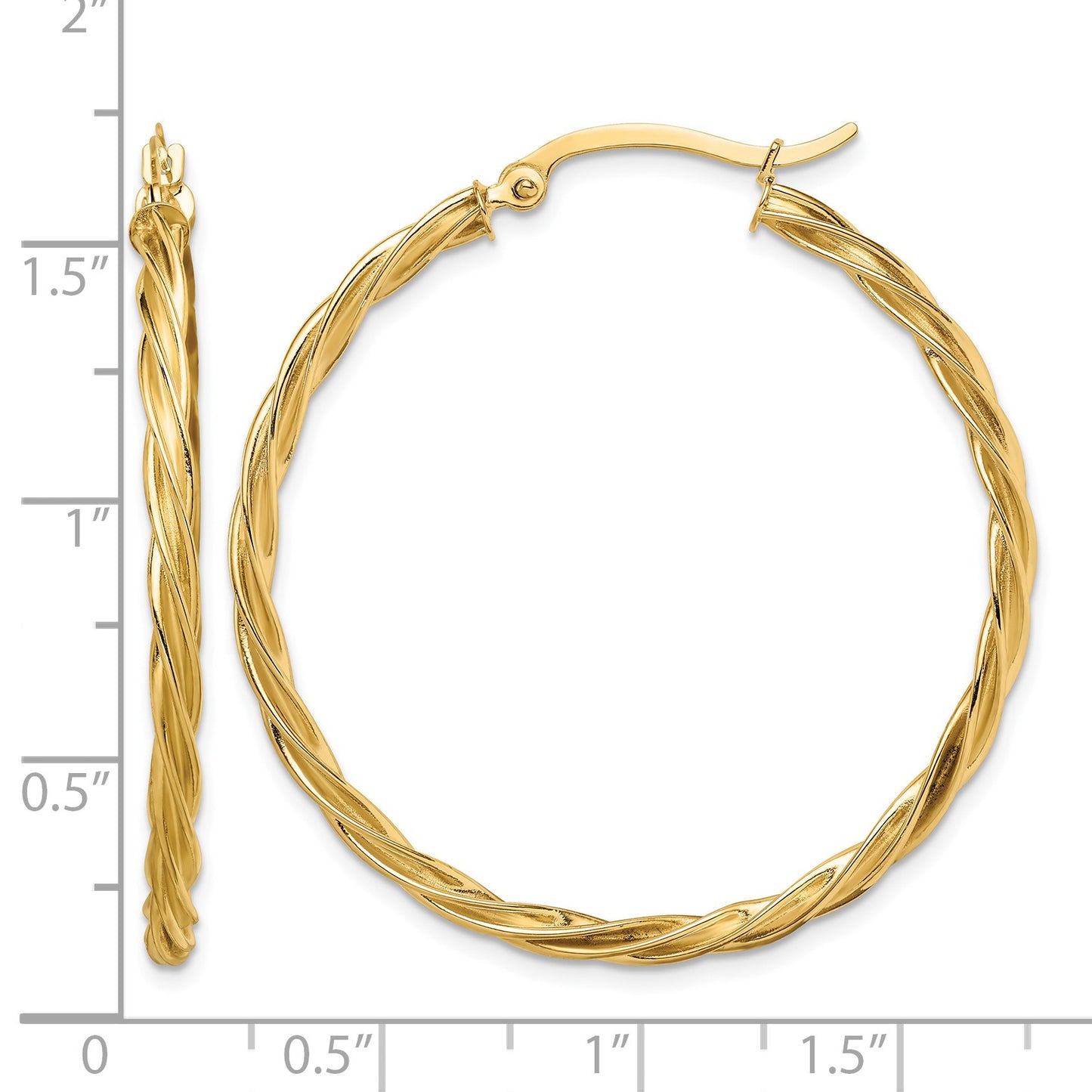 14K Polished Twisted 2.5mm Hoop Earrings