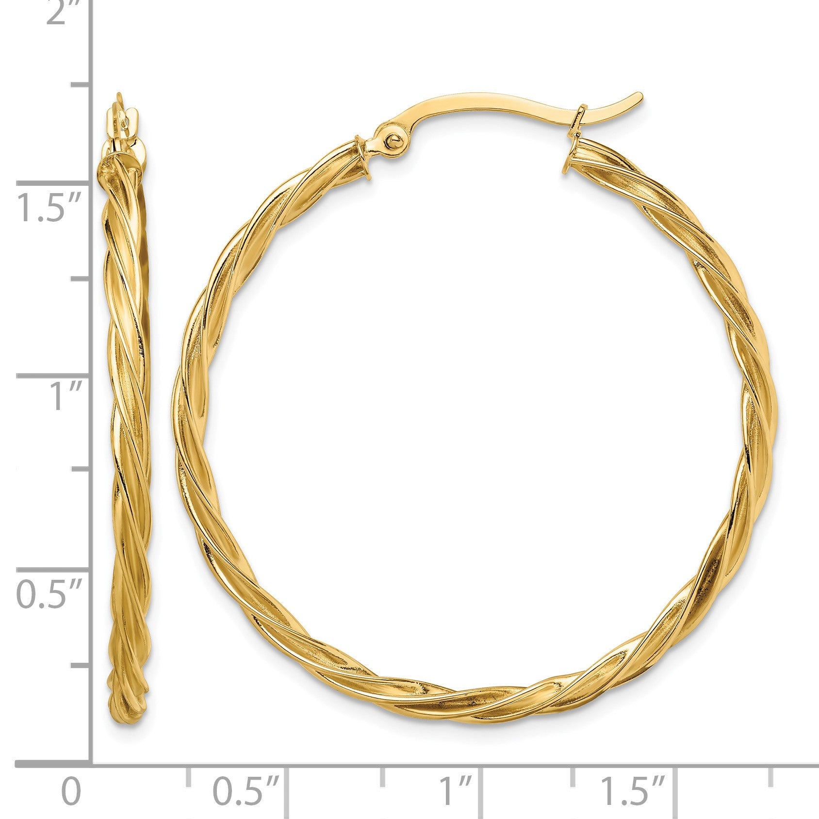 14K Polished Twisted 2.5mm Hoop Earrings