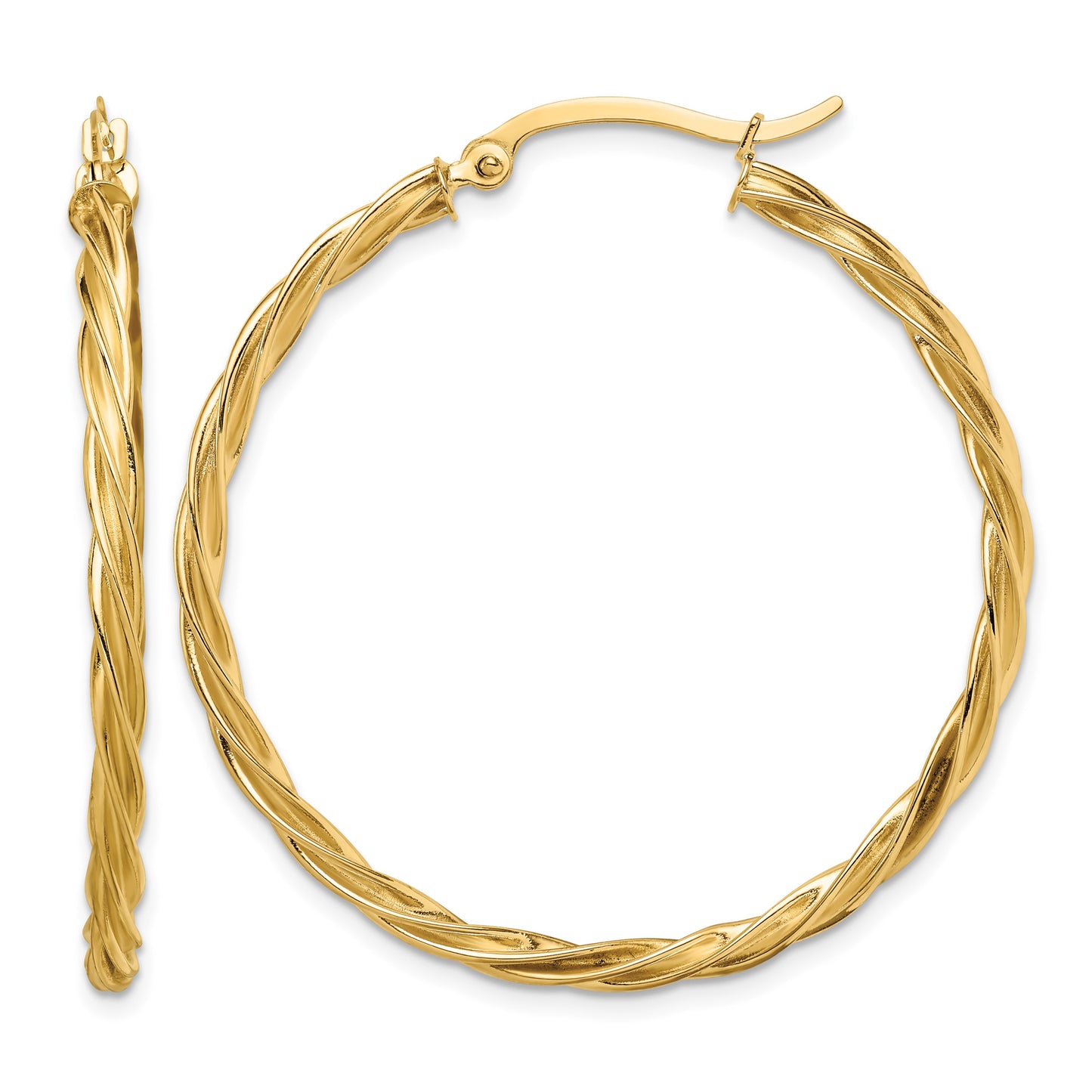 14K Polished Twisted 2.5mm Hoop Earrings