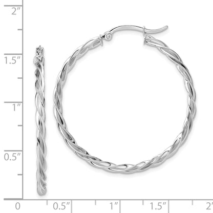 14K Polished White Gold Twisted 2.5mm Hoop Earrings