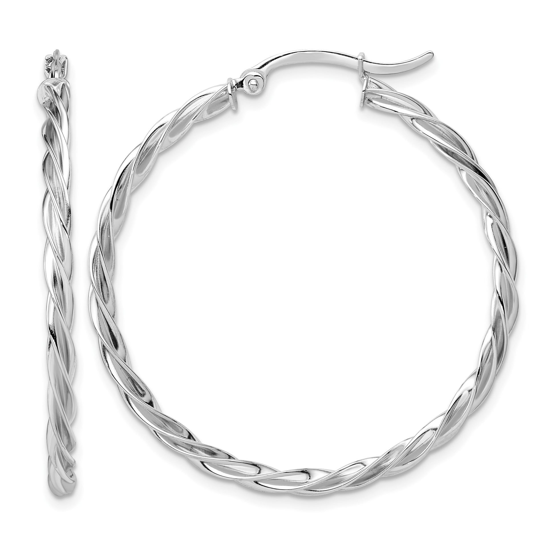 14K Polished White Gold Twisted 2.5mm Hoop Earrings