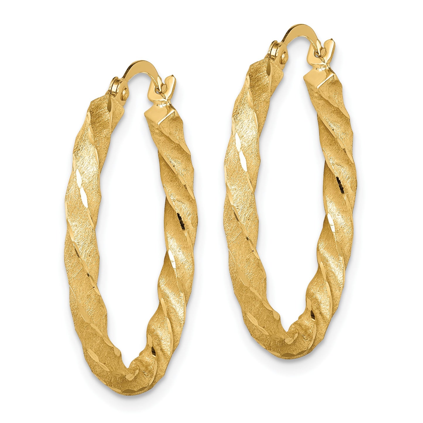 14K Twisted Satin Diamond-Cut Hoop Earrings