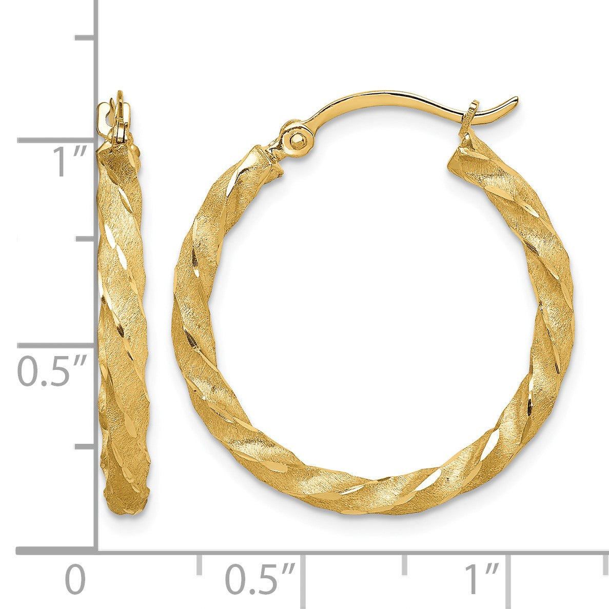 14K Twisted Satin Diamond-Cut Hoop Earrings