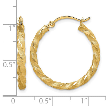 14K Twisted Satin Diamond-Cut Hoop Earrings