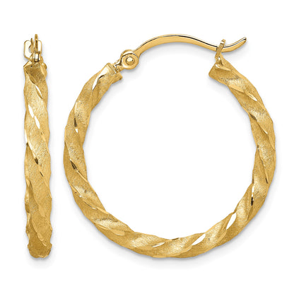 14K Twisted Satin Diamond-Cut Hoop Earrings
